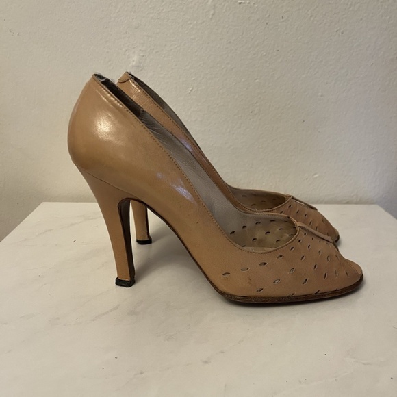 Vintage Adlib Light Tan High Heels Peep Toe Shoes Women's 7.5 M 1980s - Picture 3 of 7